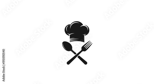 A timeless culinary emblem featuring a chef's toque with elegantly crossed dining implements for