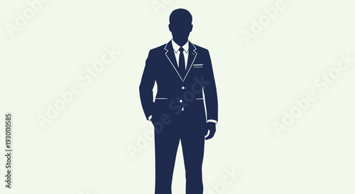 Sleek professional male silhouette in formal business attire on a minimalist background