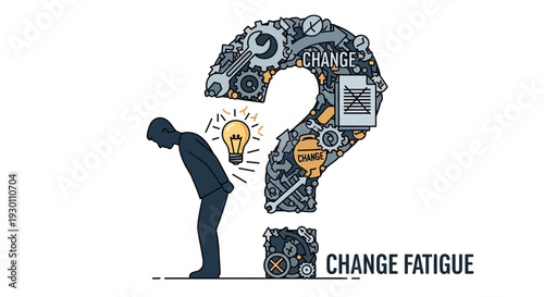 Conceptual illustration of change fatigue with person and question mark