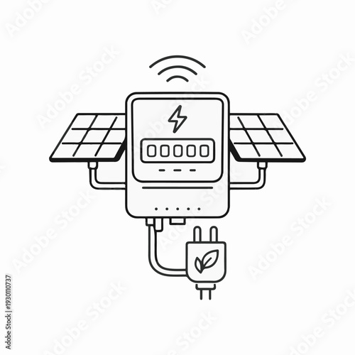 Smart energy meter powered by renewable solar panel capturing the essence of sustainable technology.