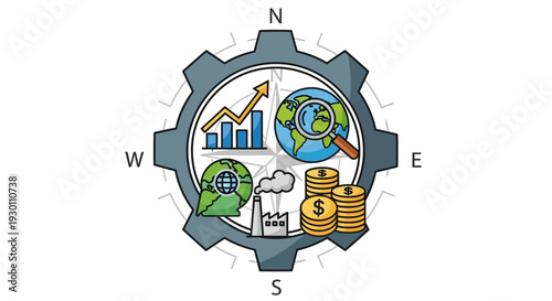 Conceptual illustration of global business growth and financial analysis
