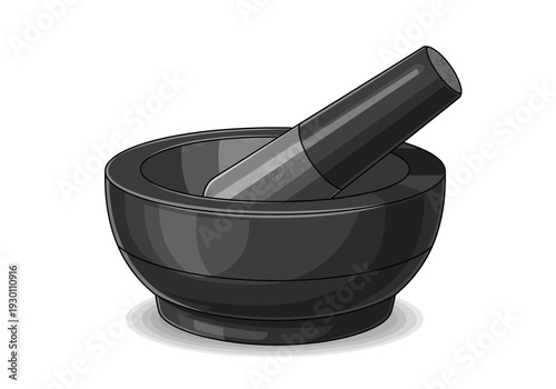 Black Mortar and Pestle Kitchen Tool.