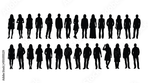 A group of people standing in two rows isolated on white background, Vector