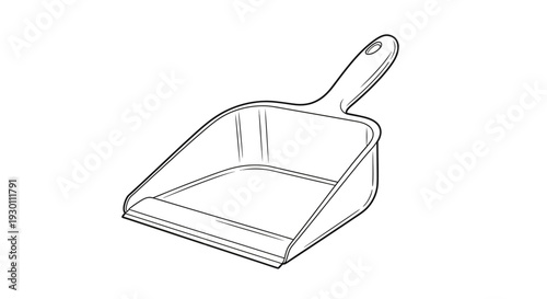 Dustpan household cleaning tool line drawing on white