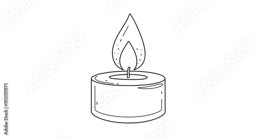 Hand drawn outline of a burning tea light candle