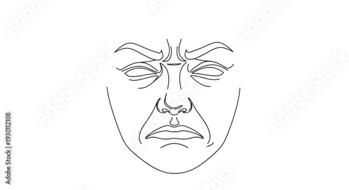 Line art drawing of a disgusted face expression