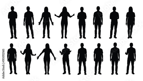 A group of people standing in two rows isolated on white background, Vector