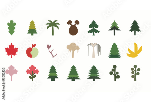 Minimal Geometric Tree Icons Vector Set Modern Forest Collection on White