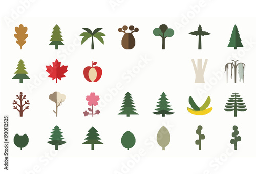 Minimal Geometric Tree Icons Vector Set Modern Forest Collection on White