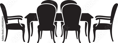 Black silhouette of five chairs around a table furniture