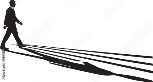 Businessman walking with long dramatic shadows indicating future path vector illustration