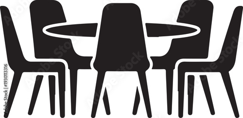 Black silhouette of four chairs around a round table