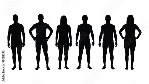 A group of people standing in a line isolated on white background, Vector