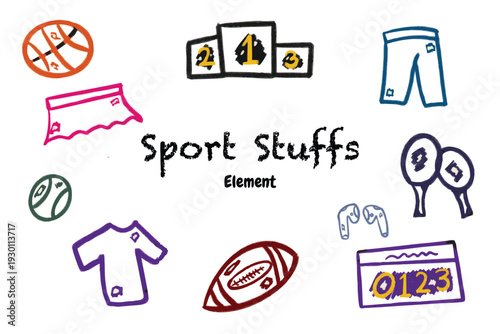 Hand-drawn sports equipment doodles collection