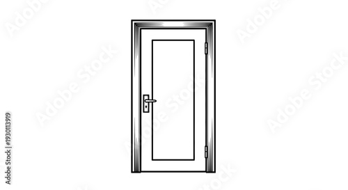 Minimalist line art illustration of a modern interior door with a sleek handle and frame