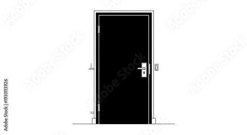 Monochromatic graphic rendering of a closed entrance portal with modern access control system