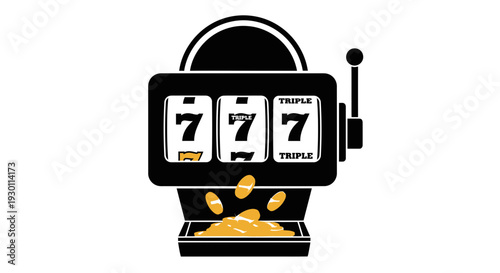 Classic slot machine jackpot with triple sevens and golden coins pouring out, symbolizing a big