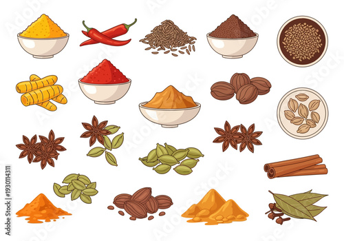 Assorted Spices and Herbs in Bowls.
