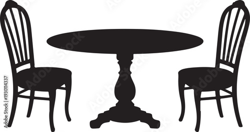 Black silhouette of round table and two chairs furniture