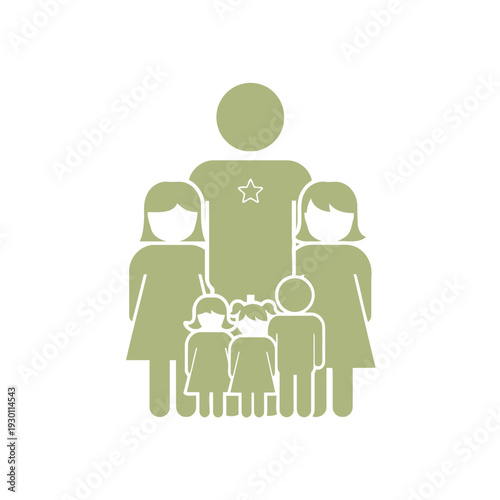 Authoritative figure with star badge surrounded by family group