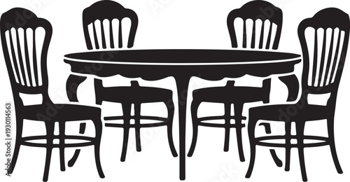 Black silhouette of round table with four chairs furniture
