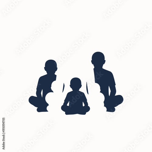 Family of Three Silhouettes in Seated Meditation Pose