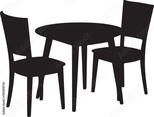 Black silhouette of round table with two chairs furniture