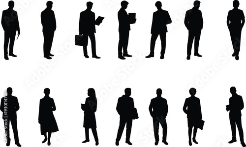 Business people silhouettes set, professional men and women isolated on white background corporate concept