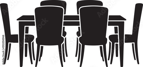 Black silhouette of six chairs around a table furniture