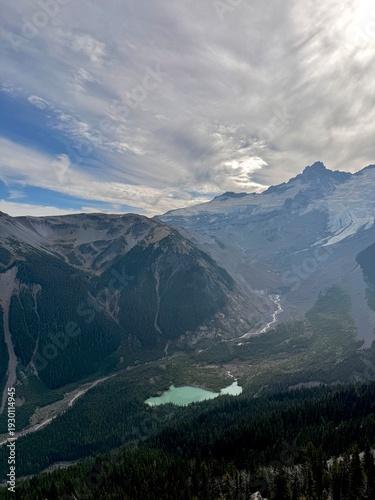 Panoramic View of Emmons Glacier and Turquoise Meltwater Lake from Sunrise, Mt. Rainier National Park