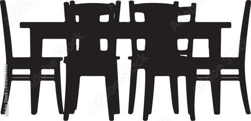 Black silhouette of six chairs around table white furniture