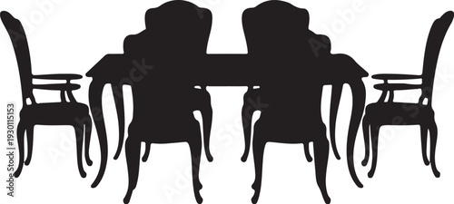 Black silhouette of table and chairs furniture