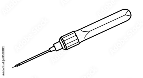 Detailed line art rendering of a medical venipuncture device for sample collection and diagnostics