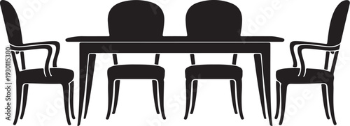 Black silhouette of table and chairs furniture dining