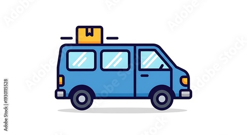 Wallpaper Mural Cartoon illustration of a light blue delivery van with a package secured on its roof, against a white background Torontodigital.ca