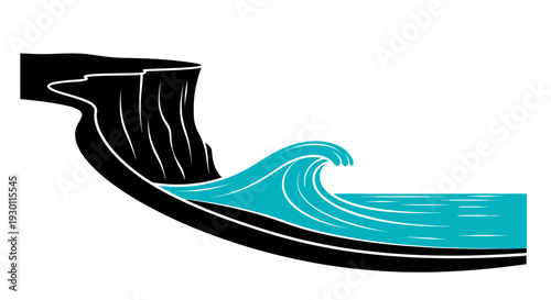 Dynamic ocean wave crashing against a stark coastal cliff, a powerful natural scene