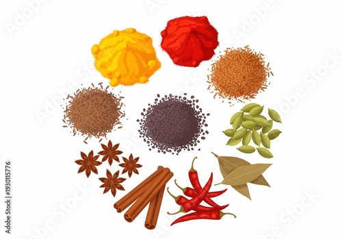 Assorted Spices and Herbs on White Background.