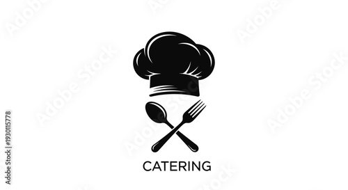 Professional culinary service emblem featuring a classic chef's hat with crossed spoon and fork,