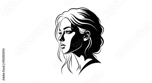 Elegant graphic illustration of a woman's profile featuring bold lines and classic styling