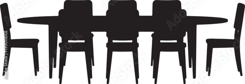 Black silhouette of table and chairs white background