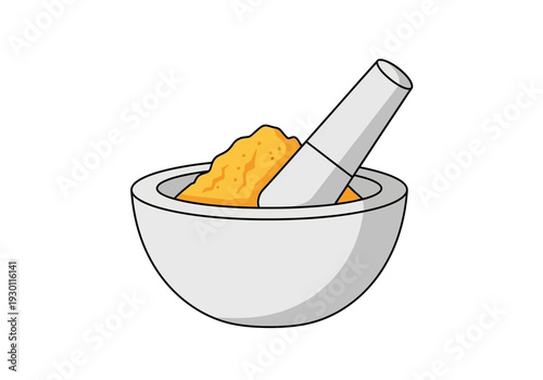 Mortar and Pestle with Turmeric Powder.