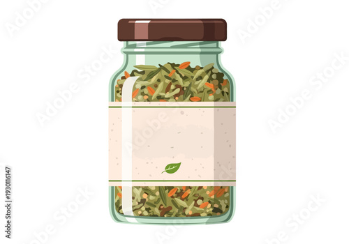 Glass Jar with Pickled Green Vegetables.