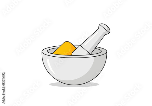 Mortar and Pestle with Herbs and Spices.