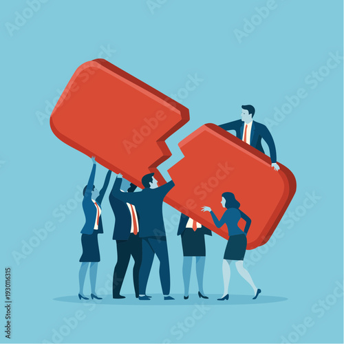 Business Team Repairing Broken Object Symbolizing Problem Solving and Crisis Management