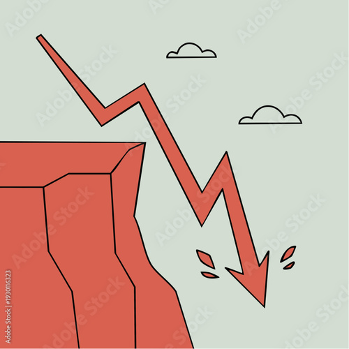 Red Arrow Falling Off Cliff Symbolizing Financial Market Decline and Economic Crisis