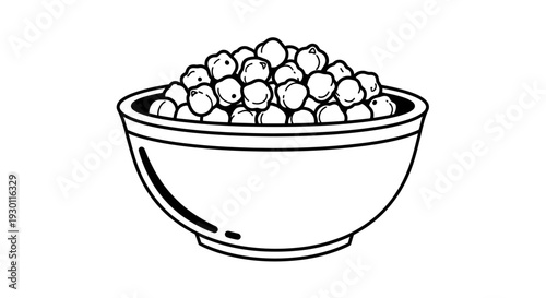 Minimalist Line Art Illustration of a Bowl Filled with Wholesome Chickpeas or Peas