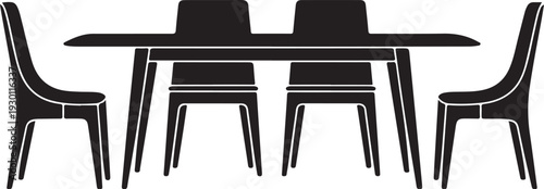 Black silhouette of table and four chairs furniture