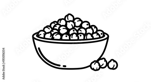 Minimalist black and white line art of a bowl filled with wholesome chickpeas, suitable for health