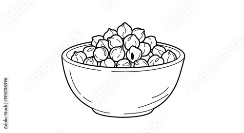 Simple black and white line drawing of a full bowl of wholesome garbanzo beans, perfect for