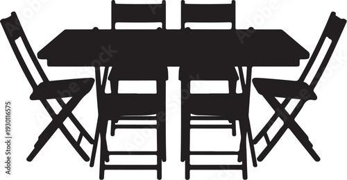 Black silhouette of table and six chairs furniture